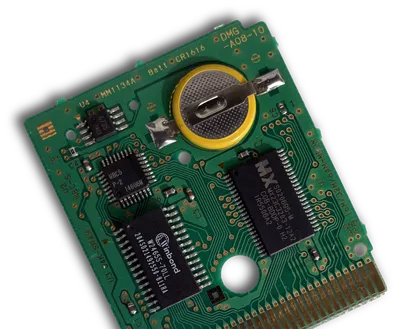 Game Boy cartridge circuit board with save battery highlighted